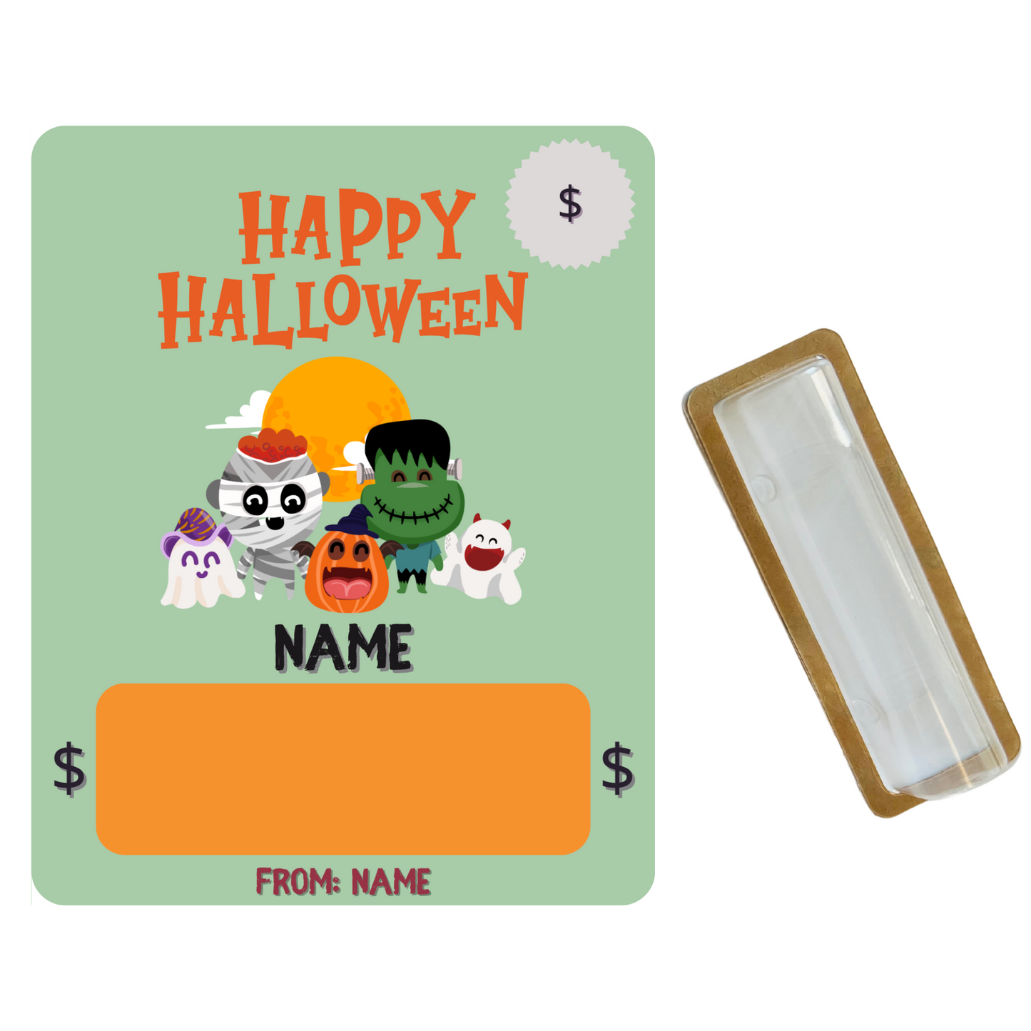 Green Happy Halloween! - Halloween Money holder greeting cards