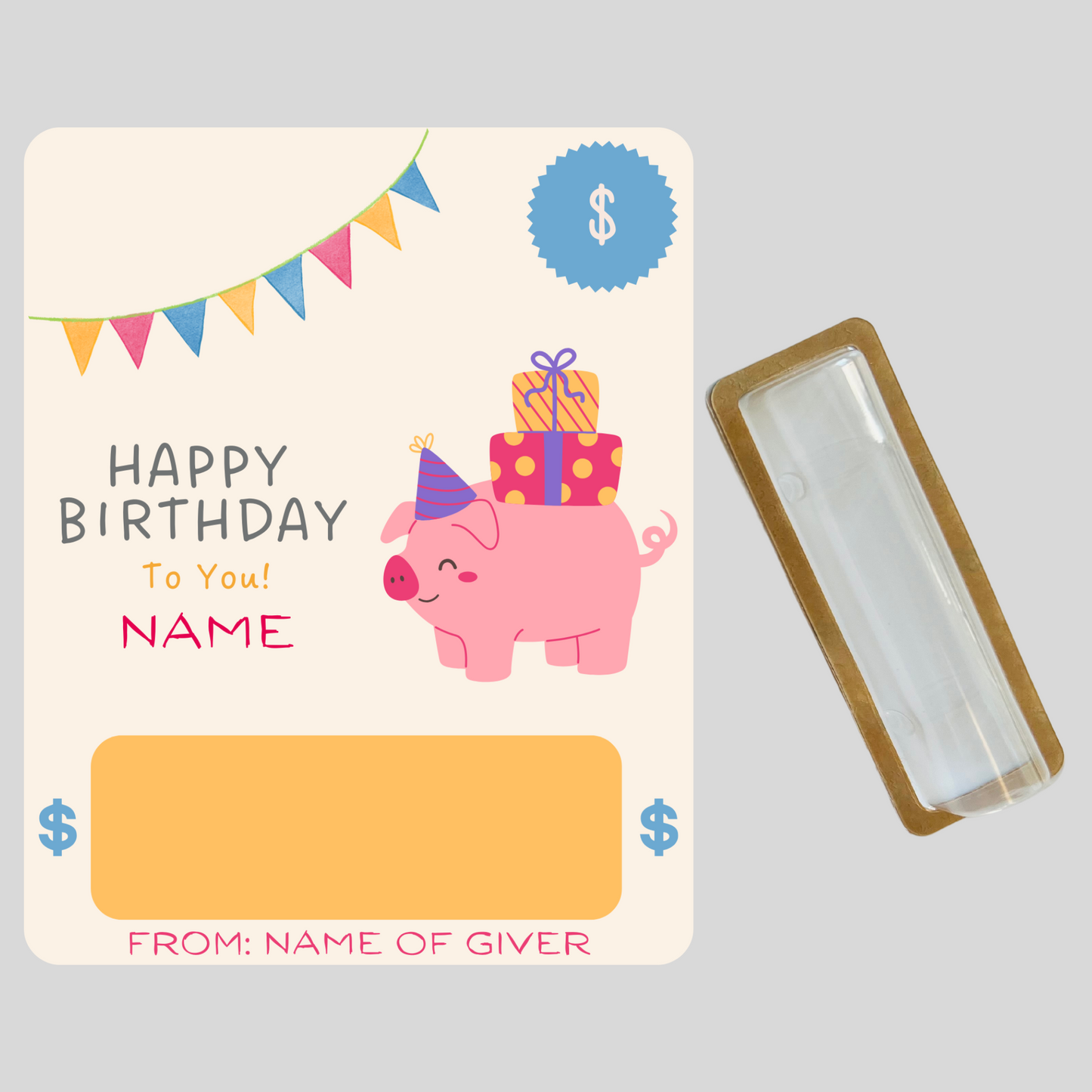 Personalized Piggy Money holder card