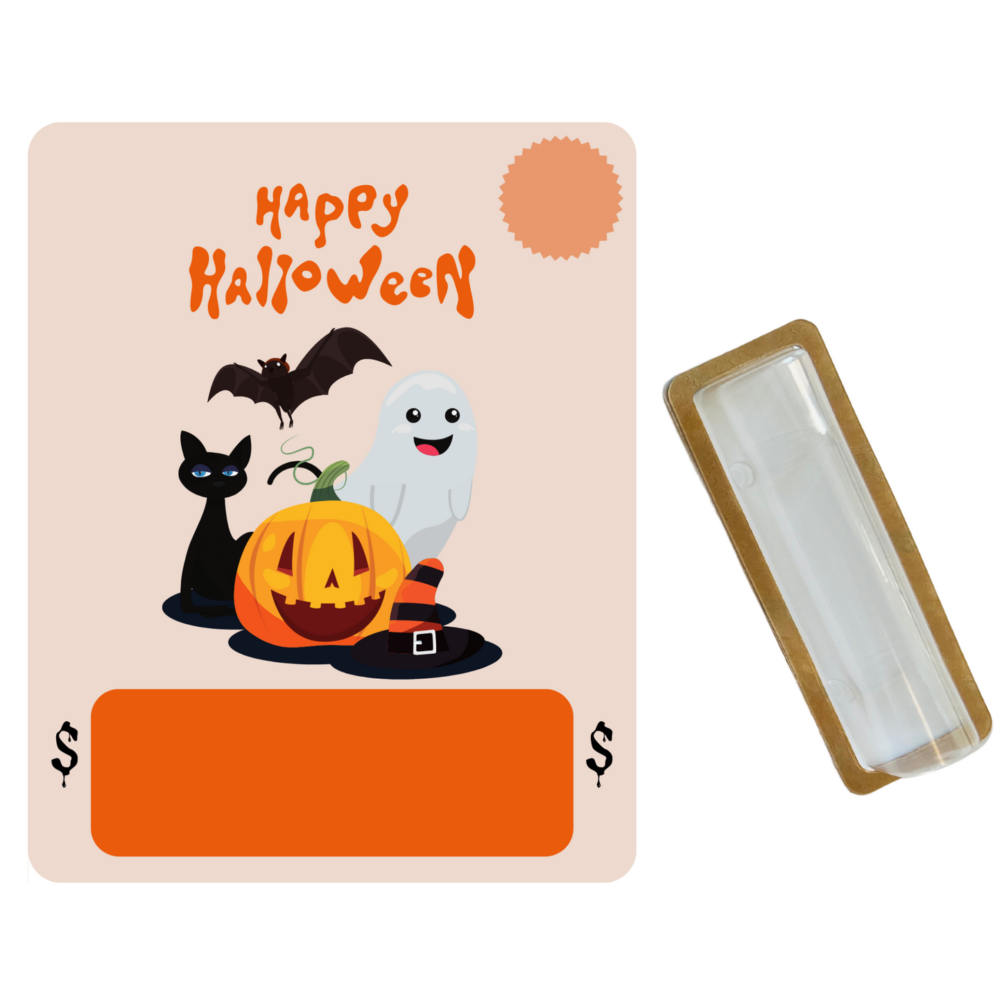 Orange Happy Halloween Money holder greeting card