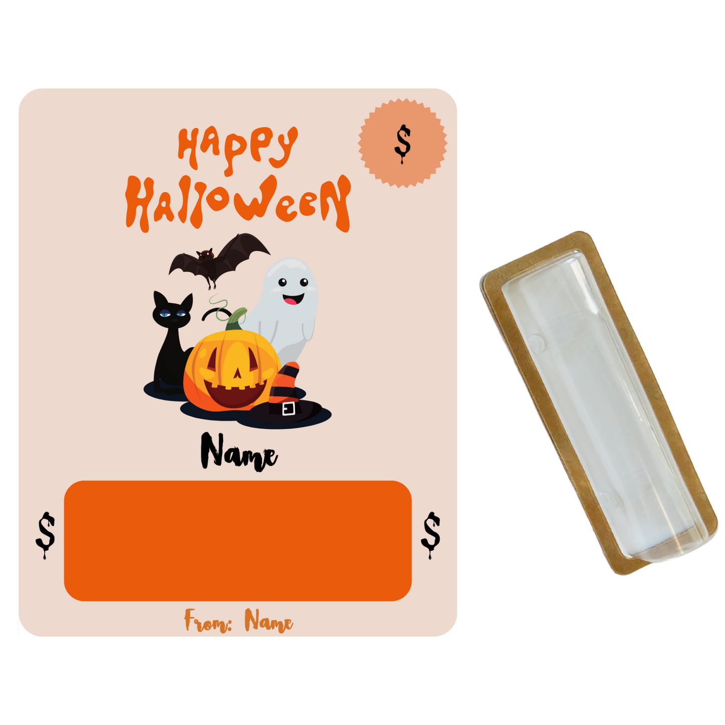 Orange Happy Halloween Money holder greeting card