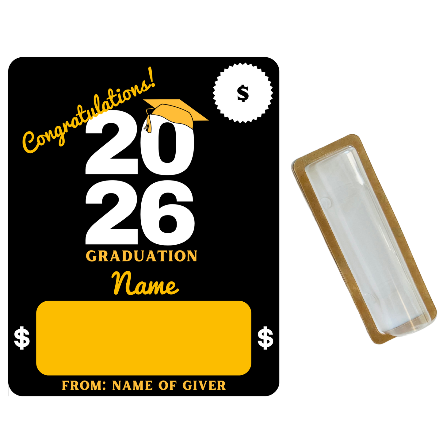 Black & Yellow 2026 Graduation Money Holder Card