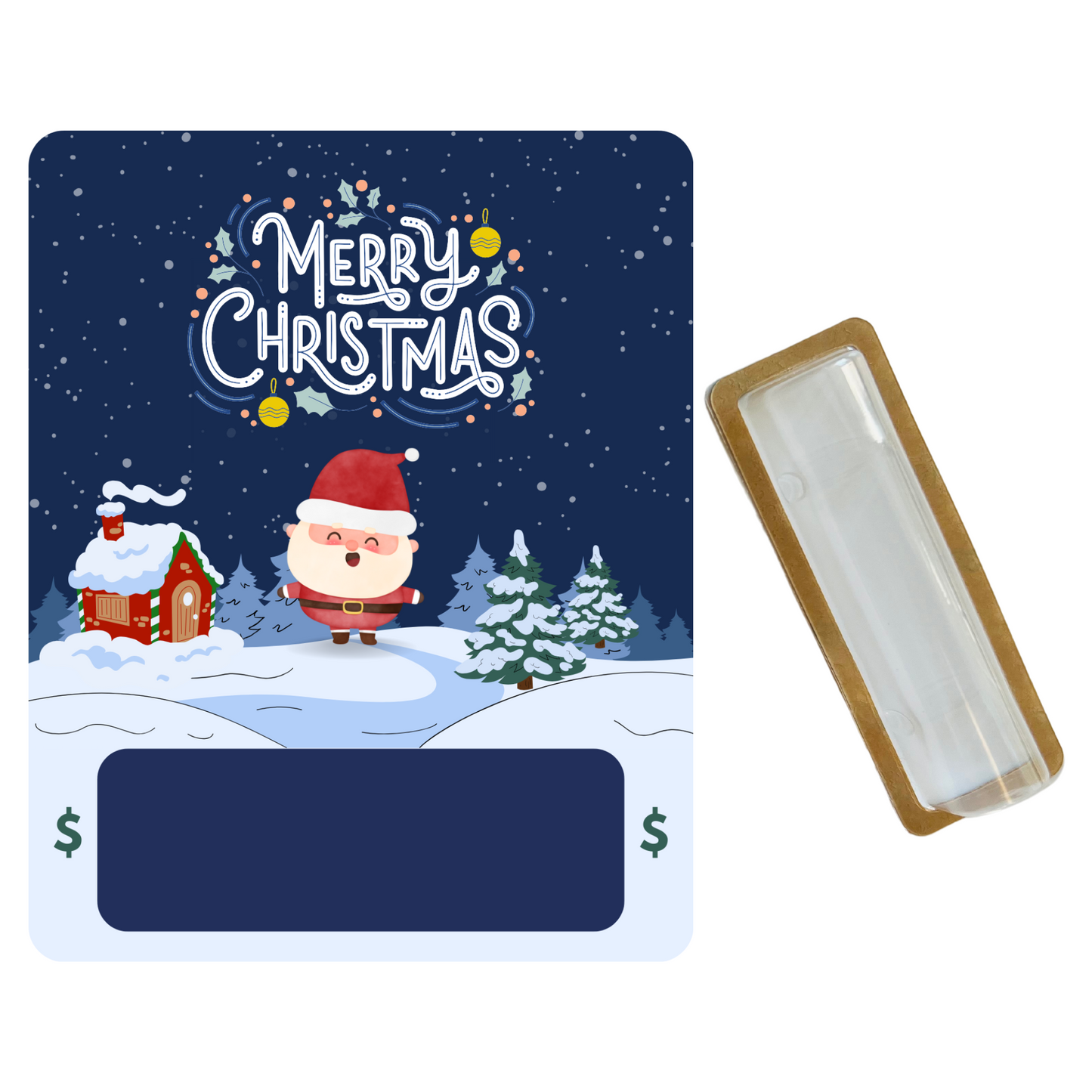 Blue Merry Christmas Santa Money holder greeting card