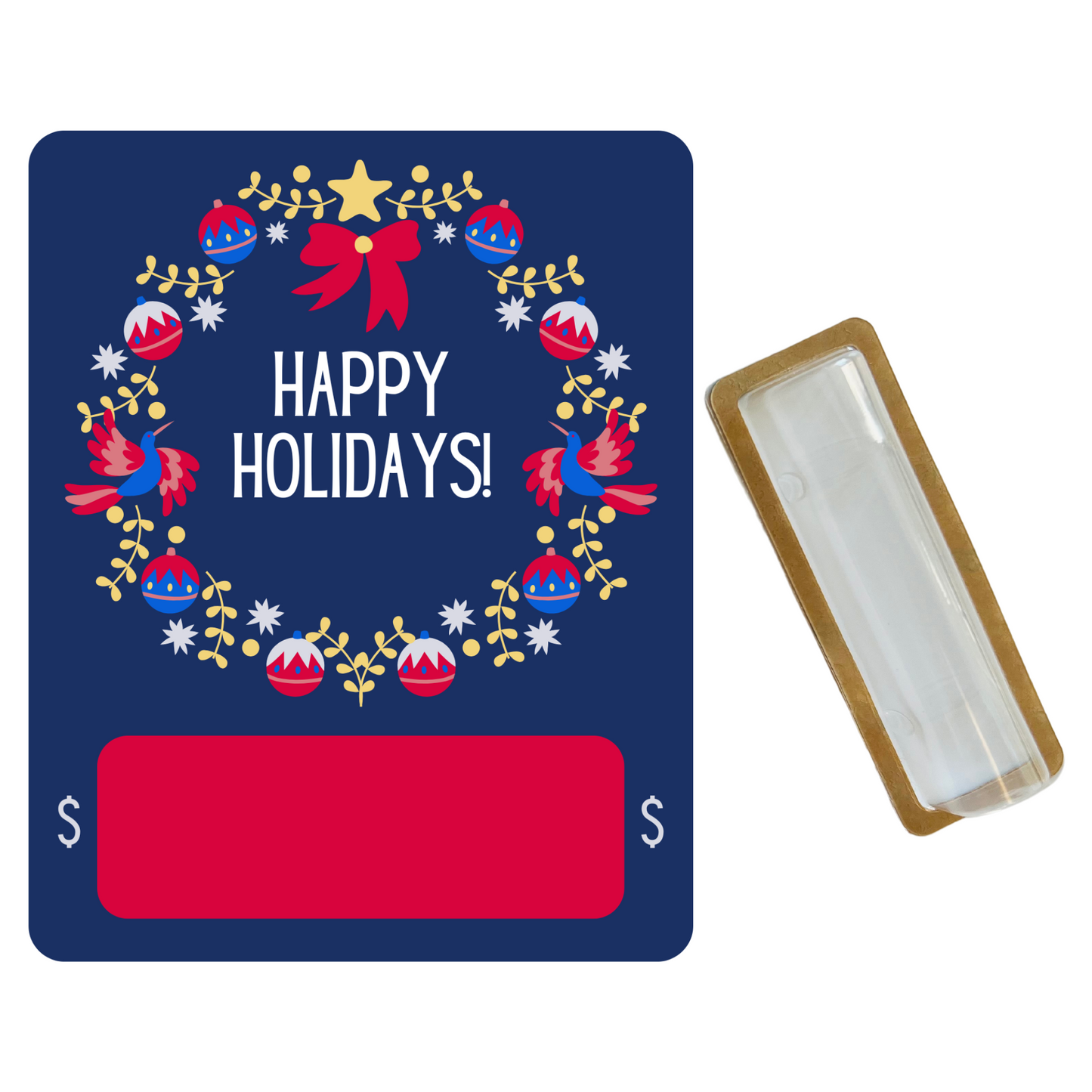 Blue & Red Happy Holidays Money holder greeting card