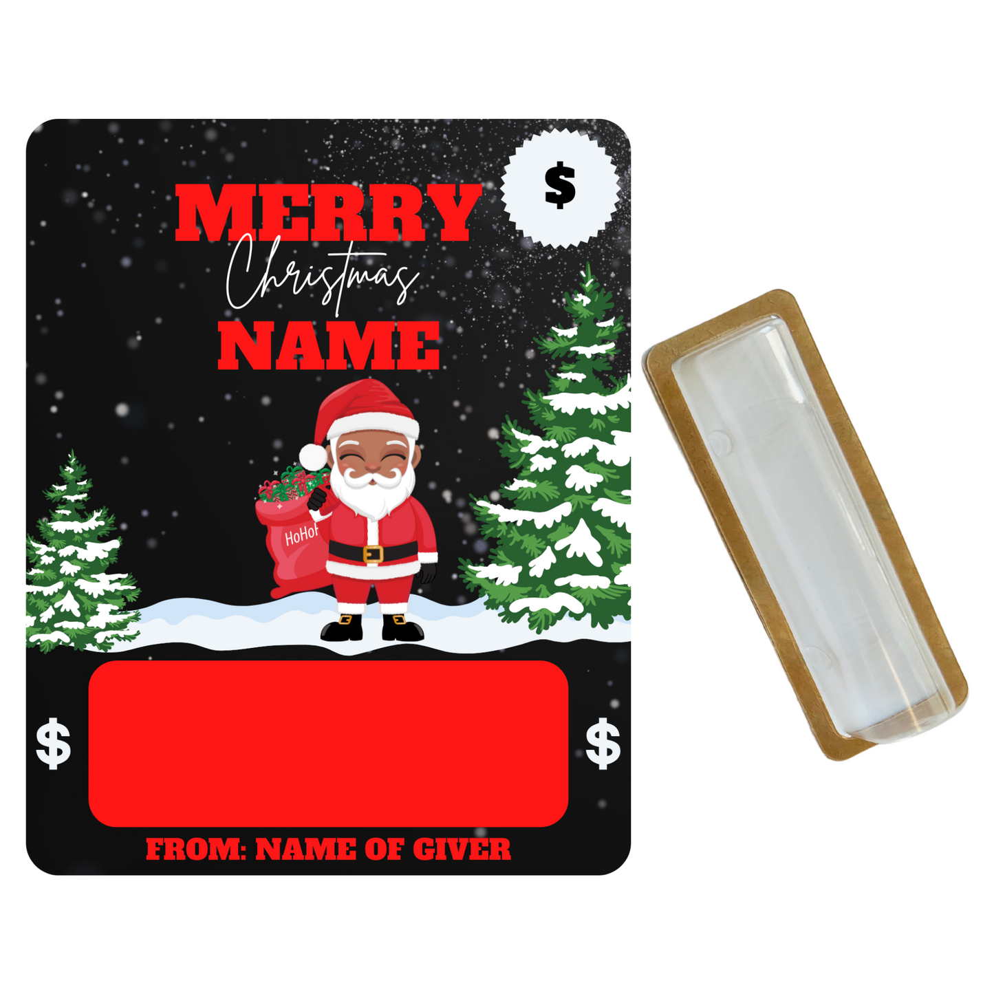 Personalized Snowy Eve Santa Money Holder card