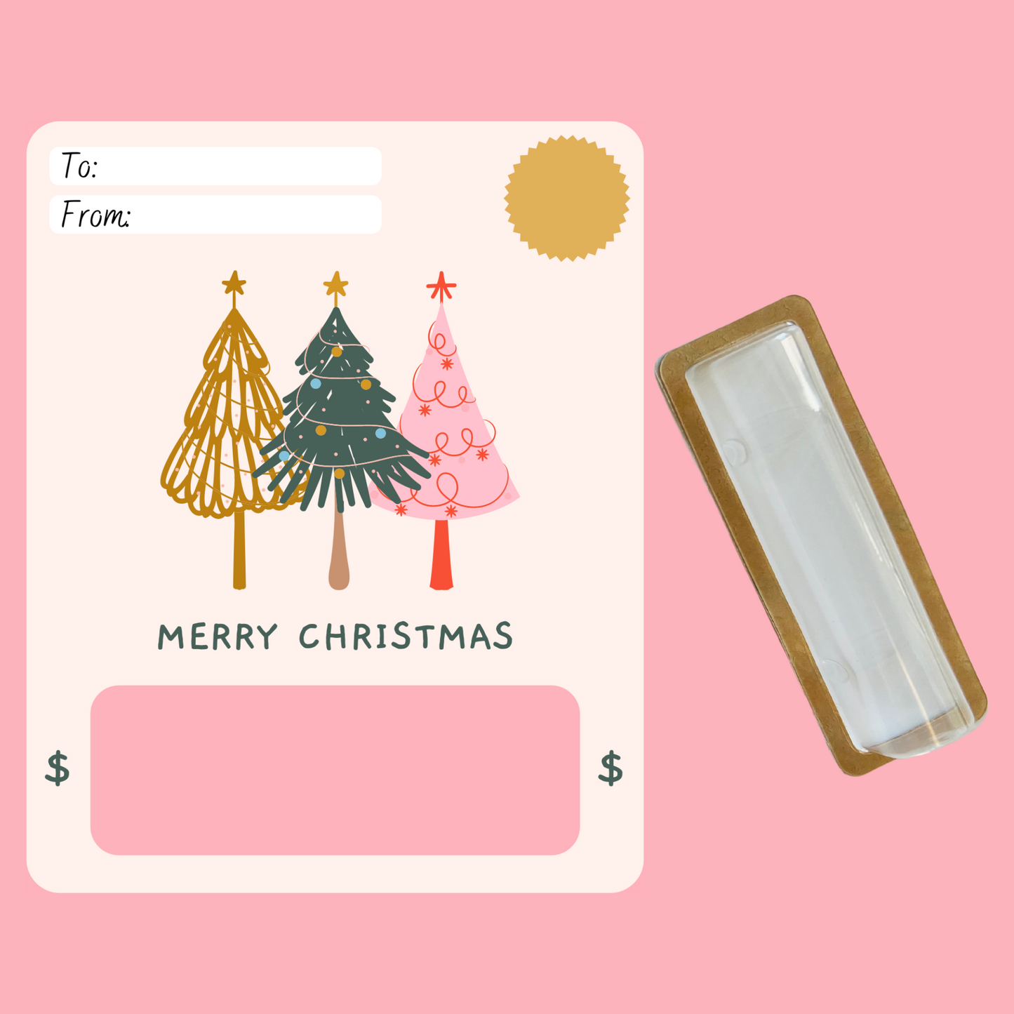 Pink Merry Christmas Trees Money holder greeting card (Copy)