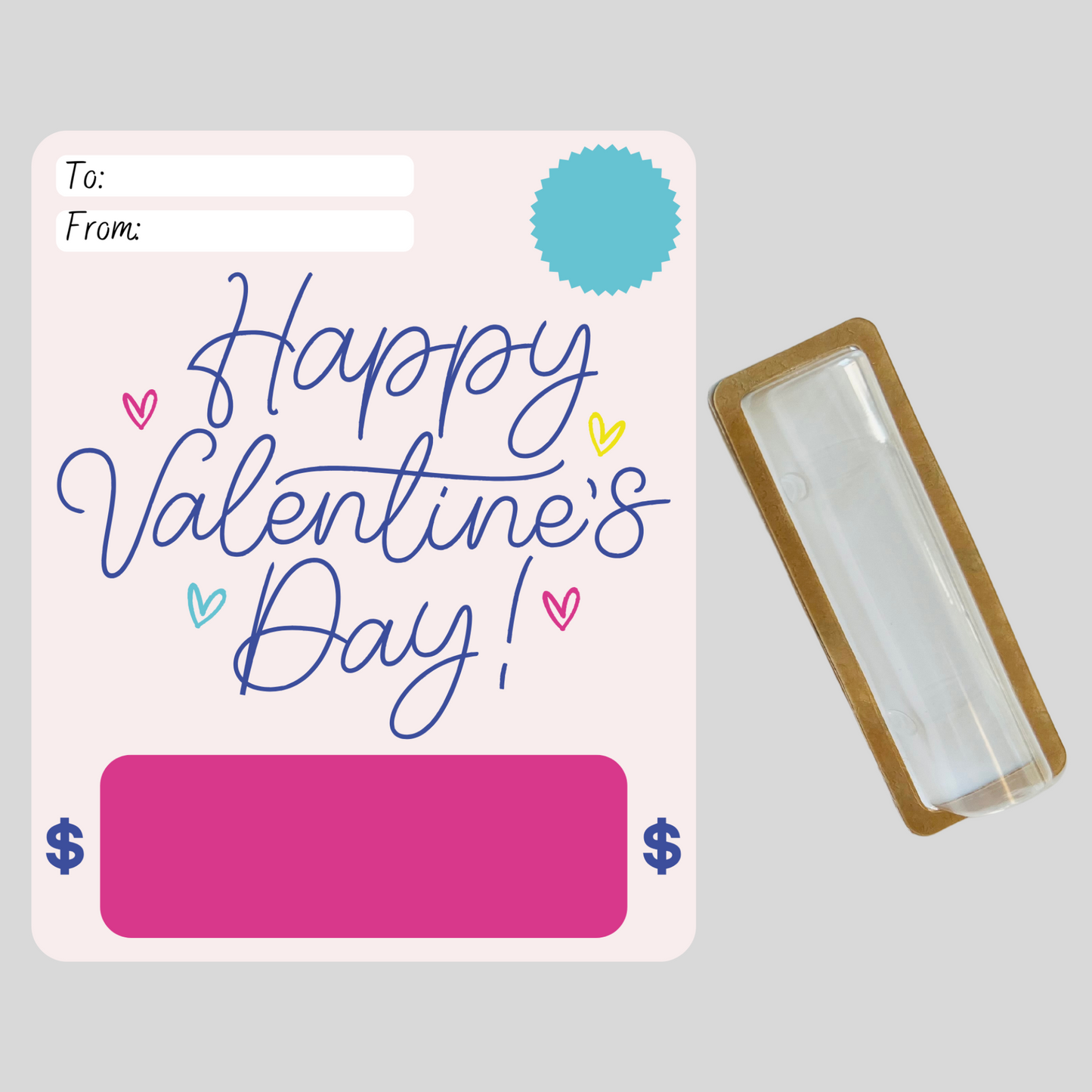 Generic Pink & Blue Valentine Money holder greeting card